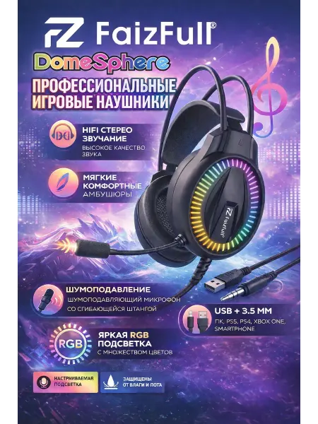 Игровые наушники FaizFull FB56 RGB с микрофоном