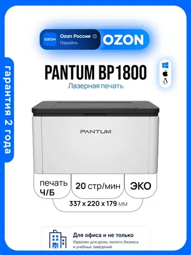 Pantum BP1800 Принтер лазерный черно-белый, белый