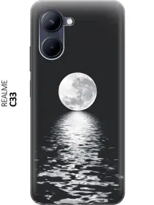 Силиконовый чехол на realme C33 / Рилми С33 с принтом "Луна над морем"