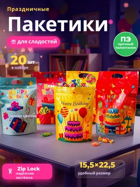 Market Family Пакетики для сладостей в детский сад и в школу 20 штук