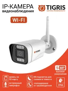 TIGRIS Камера видеонаблюдения wifi уличная TI-S5MW с микрофоном и записью на SD-карту