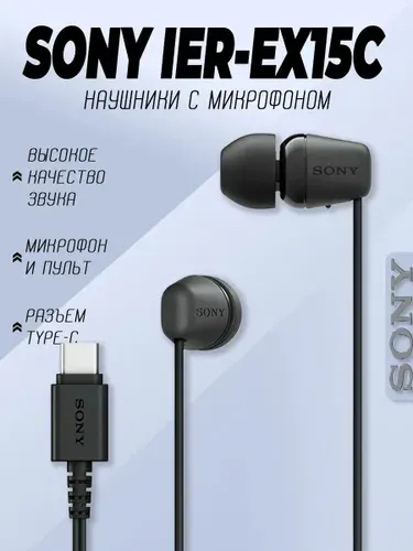 Sony Наушники проводные с микрофоном, USB Type-C, черный, черно-серый