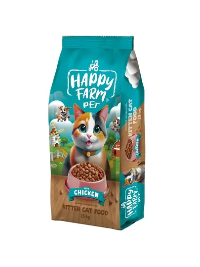 Сухой корм Happy Farm для котят и кошек, с курицей, 15 кг