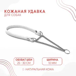 Ошейник-удавка для маленьких собак из натуральной кожи / Белый цвет