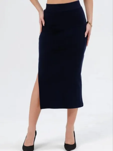 Юбка карандаш FASHION в рубчик, облегающая, с разрезом