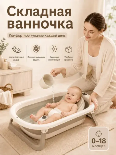 Ванночка для новорожденных 60 л со встроенным термометром, д