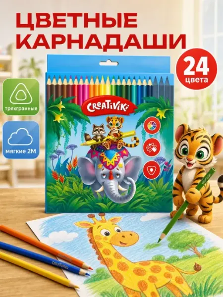 Карандаши цветные набор 24 цвета детские Creativiki