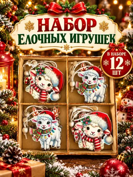Набор елочных деревянных игрушек на ёлку christmas_mood