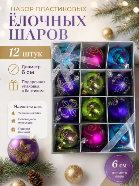 Набор елочных шаров 12 штук d-6см DN-32093 Tropicana Gifts