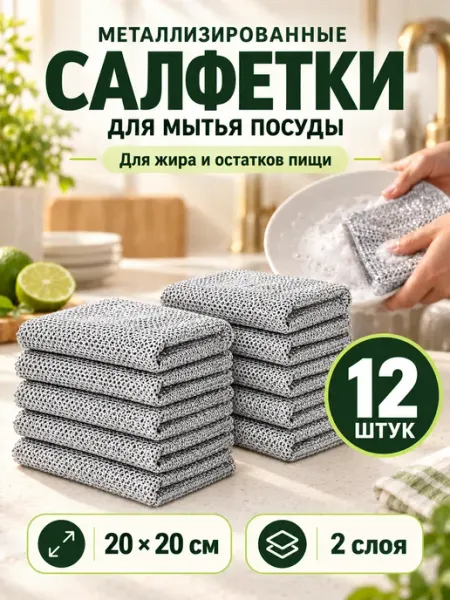Металлическая тряпка для мытья посуды, 8 шт ViGrande