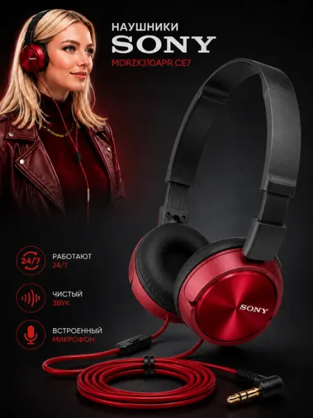 Наушники накладные проводные с микрофоном для телефона SONY