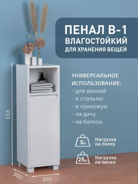 Шкаф пенал напольный в ванную навесной Fortuna_Meb
