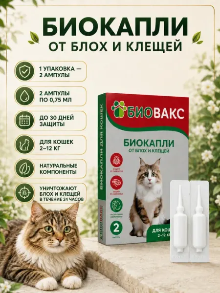 Капли от блох для кошек и котят 2 ампулы ЗооLAPUS