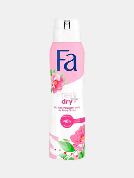 Женский антиперспирант-спрей Fa Fresh+ Dry Пионовый сорбет, 150 мл - Женские дезодоранты и антиперспиранты
