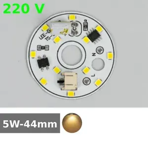 Алюминиевая круглая светодиодная плата (модуль) 5W 220V 44мм led smd 2835, белый теплый свет
