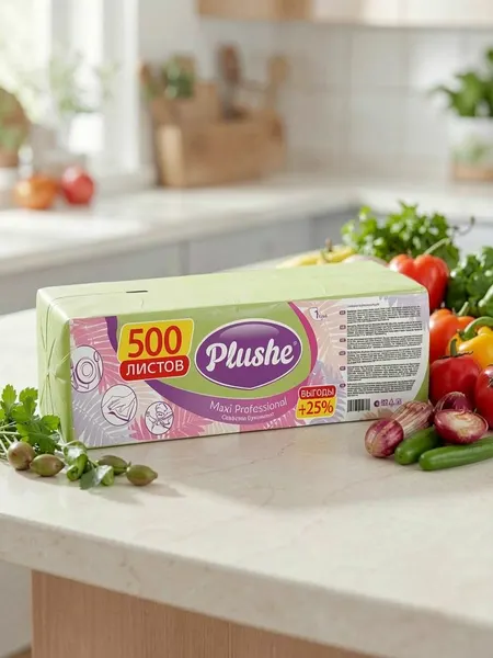 Салфетки Plushe пастель 1-слой 500 листов, 24*24см, белые