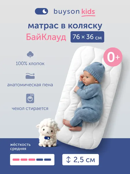 Матрас в коляску buyson БайКлауд для новорожденных, 76x36 см