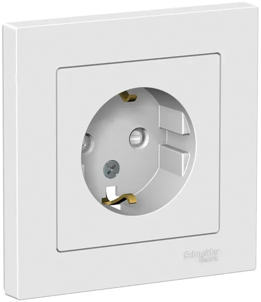 Евророзетка одинарная с заземлением со шторками Schneider Electric ATLASDESIGN, 16А, в сборе, IP20, белый.