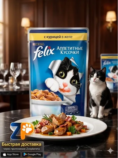 Влажный корм Felix, курица в желе (5шт)