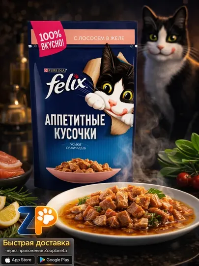 Влажный корм Felix, лосось в желе (5шт)