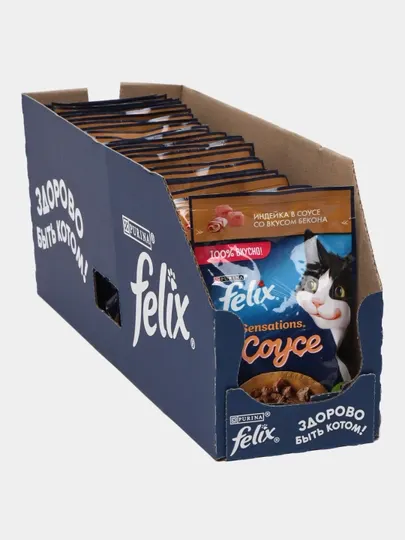 Влажный корм Felix для кошек, Индейка в соусе со вкусом бекона, 75 гр
