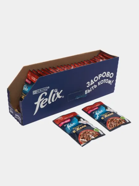 Влажный корм для кошек Felix, говядина желе с томатами, 75 гр, 26 шт в упаковке