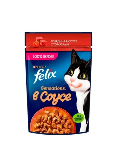 Влажный корм Felix, с говядиной в соусе, с томатами, для кошек