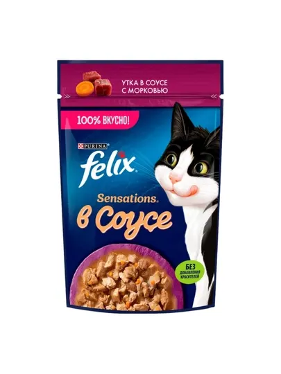 Влажный корм Felix для кошек, с уткой в соусе с морковью