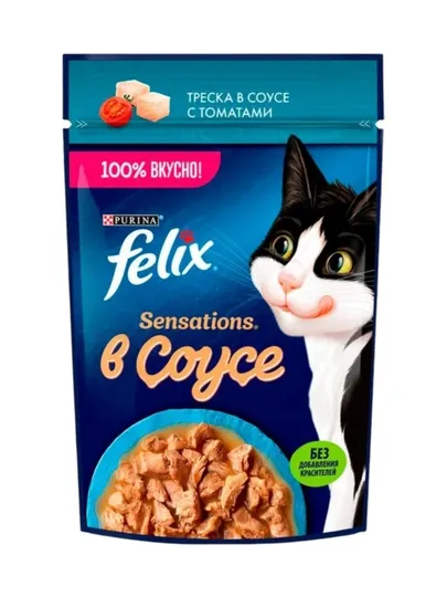 Влажный корм Felix с треской в соусе с томатами для кошек