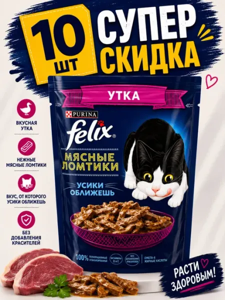 Влажный корм Felix мясные ломтики утки в соусе (10 штук)