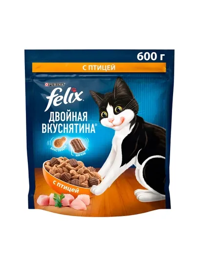 Корм для кошек Purina Felix двойная вкуснятина, с птицей, 600 гр