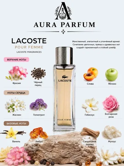 Парфюмерная вода Lacoste Pour Femme, лёгкий аромат на каждый день, любой сезон