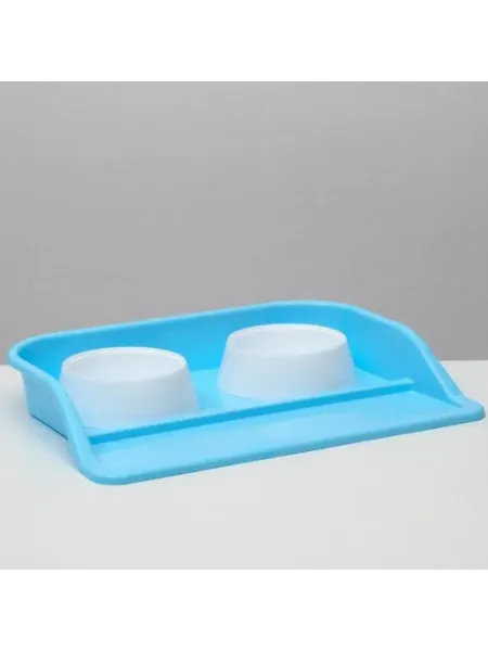 Миски для кошек с лотком 41x30 см, голубой цвет Пижон