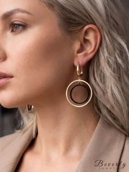 Серьги бижутерия золото круглые висячие Beverly jewelry