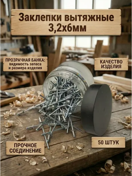 Заклепки 3,2x6 вытяжные оцинкованные алюминий сталь 50 шт Микс.