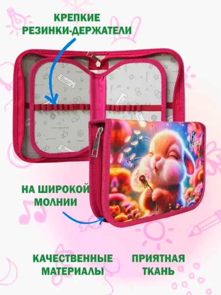 Пенал школьный 3 секции 2 блока "Зайчик"