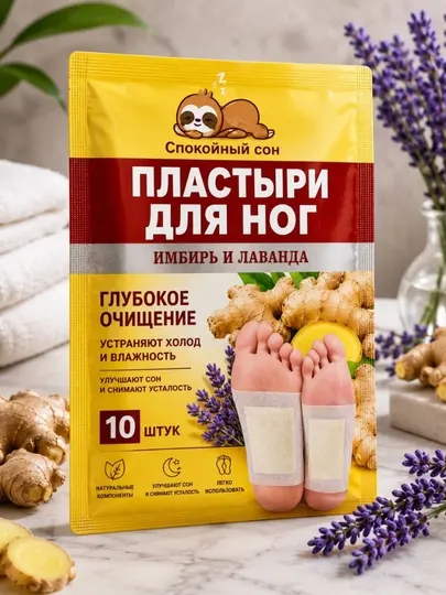 Пластыри для ног с имбирём и лавандой, уход за стопами, 10 шт - Пластыри и перевязочные материалы