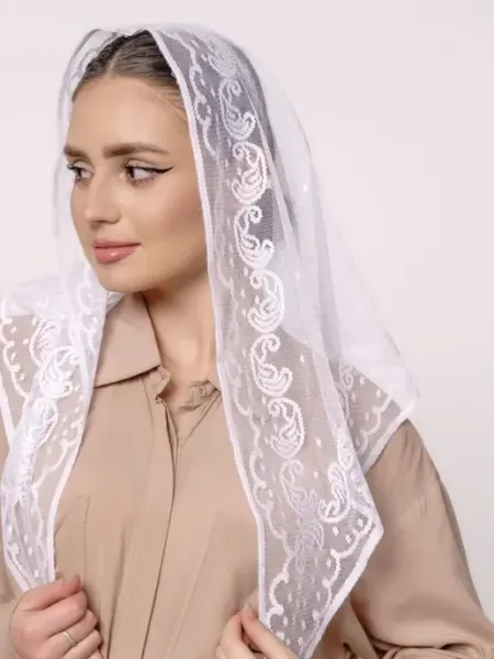 Платок белый летний на голову в храм HS FASHION