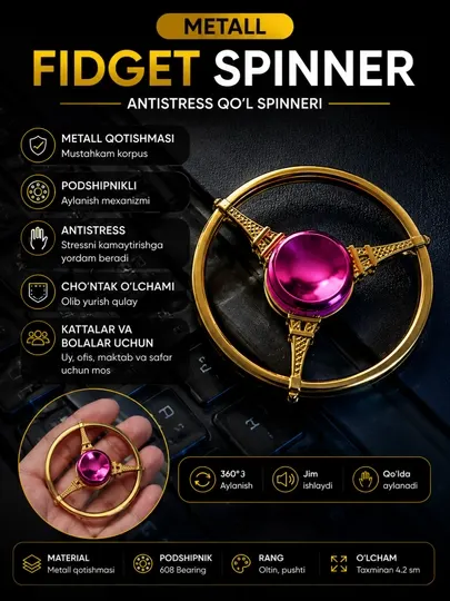 Спиннер, металлический Fidget Spinner, для детей и взрослых