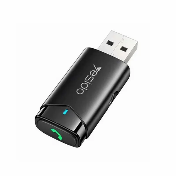 Автомобильный USB-трансмиттер с кнопкой ответа вызова Yesido YAU40, AUX + micro SD, Черный