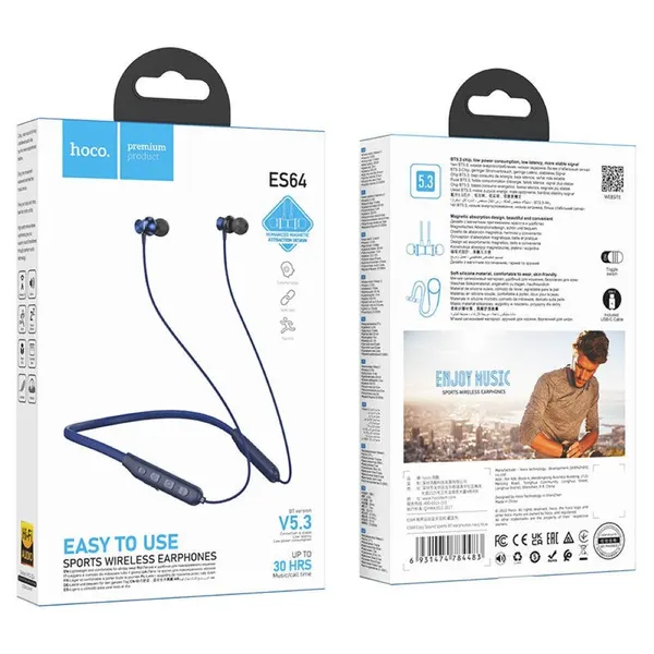 Наушники беспроводные HOCO ES64 Easy sports, bluetooth V5.3, 30Hr (Синий)