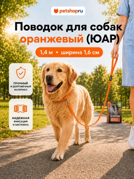 Поводок для собак оранжевый 1,4 м ширина 1,6 см Rogz (ЮАР) PetShop