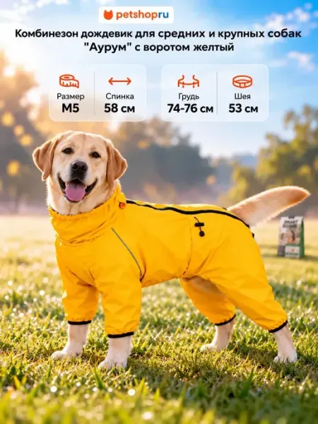 Комбинезон дождевик для собак с воротом для средних Tappi PetShop