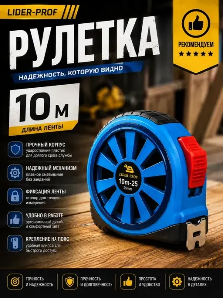 Рулетка измерительная 10м Нет бренда