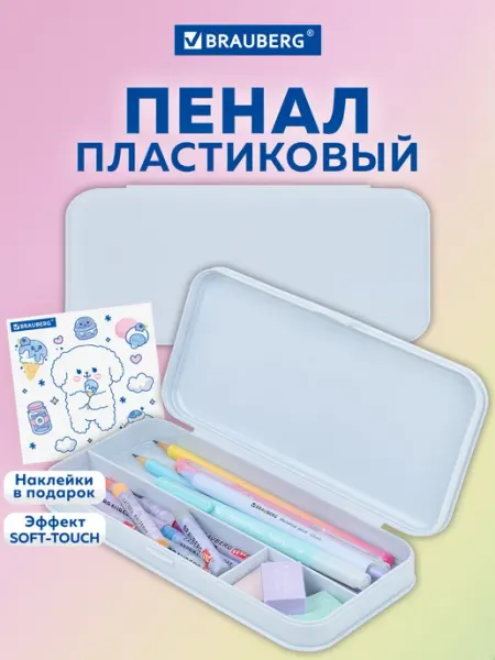 Пенал школьный для девочек, для карандашей, ручек, пластик Brauberg