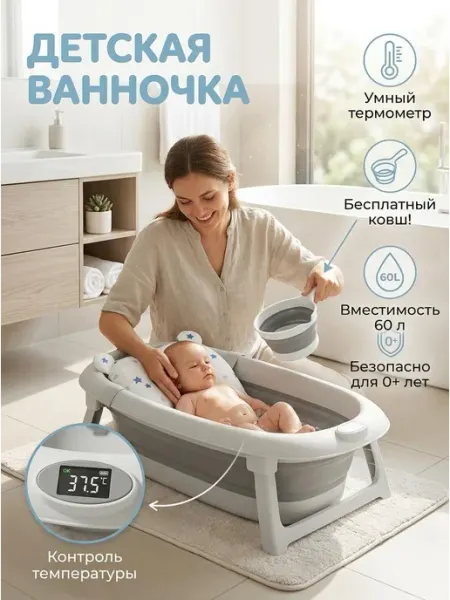 Ванночка для купания новорожденных матрасик ковшик Пластишка