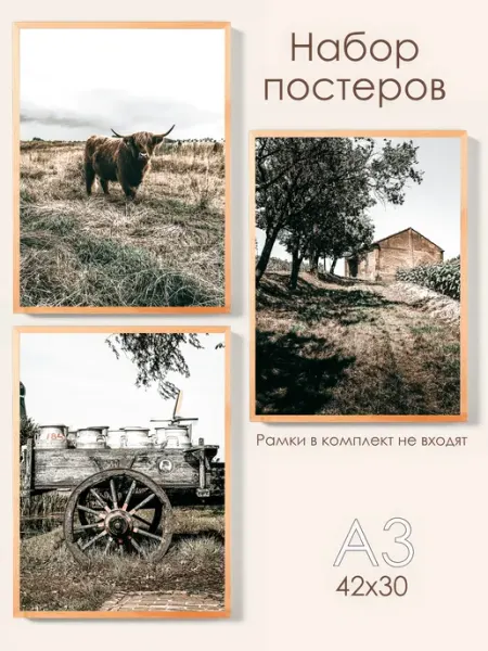 Постеры на стену А3 набор 3 шт, декор для дома Posterin
