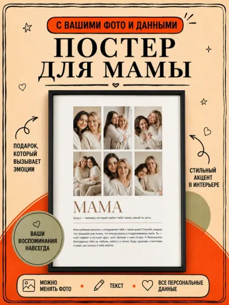 Постер на заказ по фото маме и папе без рамки А4 21*30 см