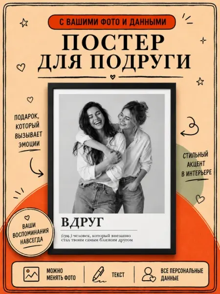 Постер на заказ по фото другу и подруге без рамки А4