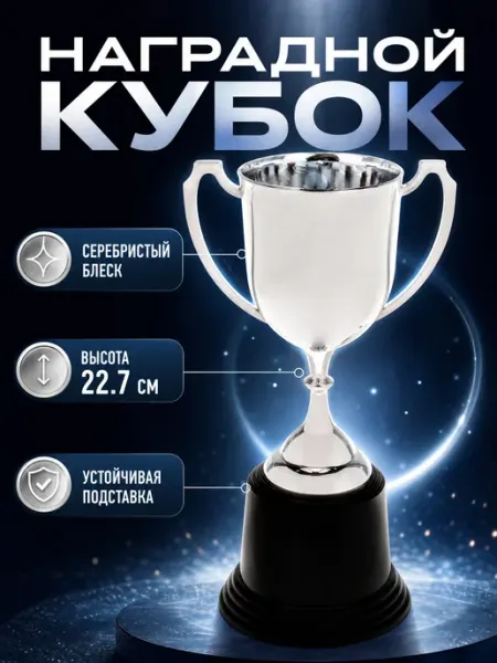 Кубок наградной спортивный пластиковый серебро Сималенд